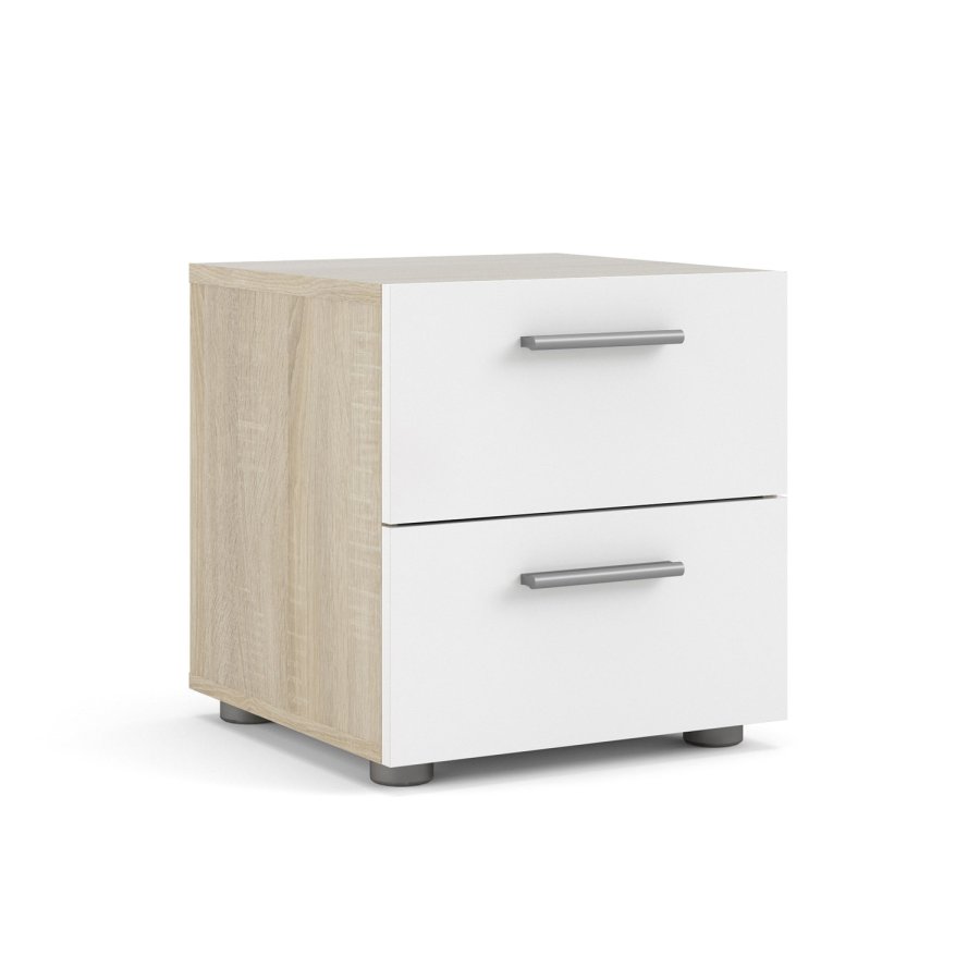 TVILUM Pepe Nachttisch, m. 2 Schubladen - eichenfarbene und weiße Folie und Kunststoff (40x40,25)