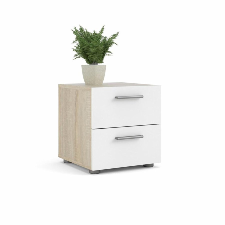 TVILUM Pepe Nachttisch, m. 2 Schubladen - eichenfarbene und weiße Folie und Kunststoff (40x40,25)