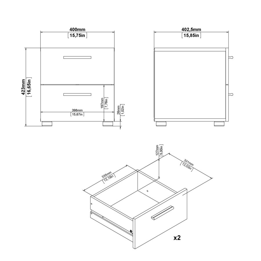 TVILUM Pepe sengebord, m. 2 skuffer - valnd folie og plastik (40x40,25)