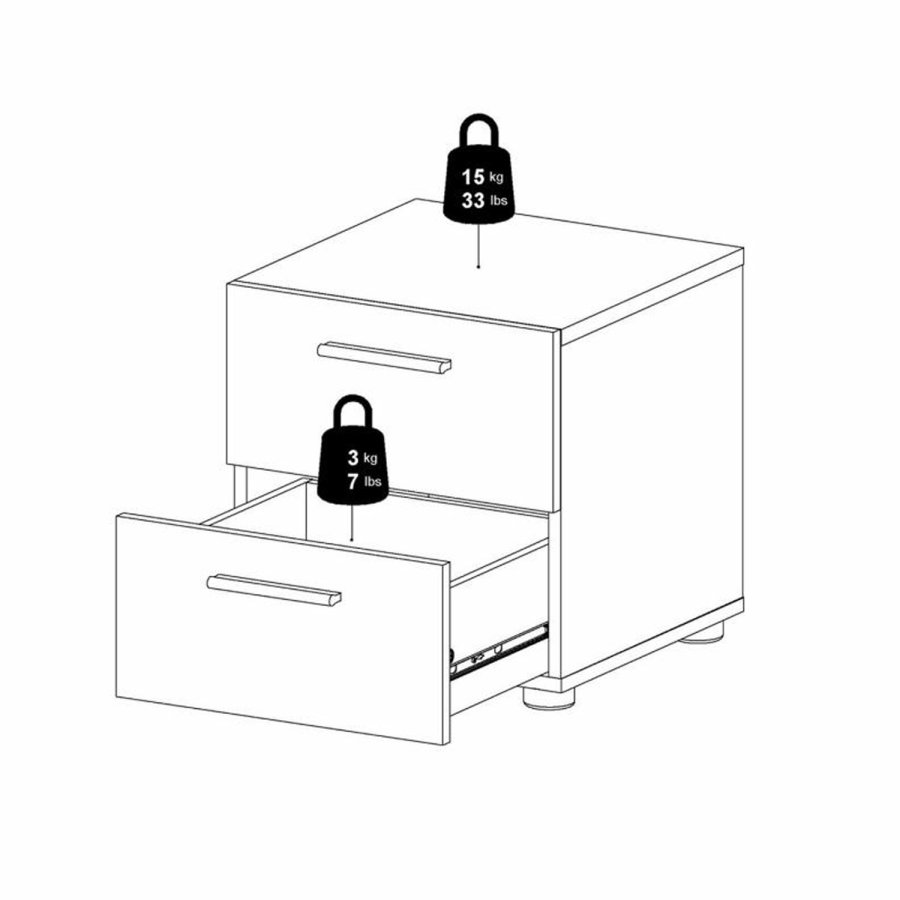 TVILUM Pepe Nachttisch, m. 2 Schubladen - schwarze Folie und Kunststoff (40x40,25)