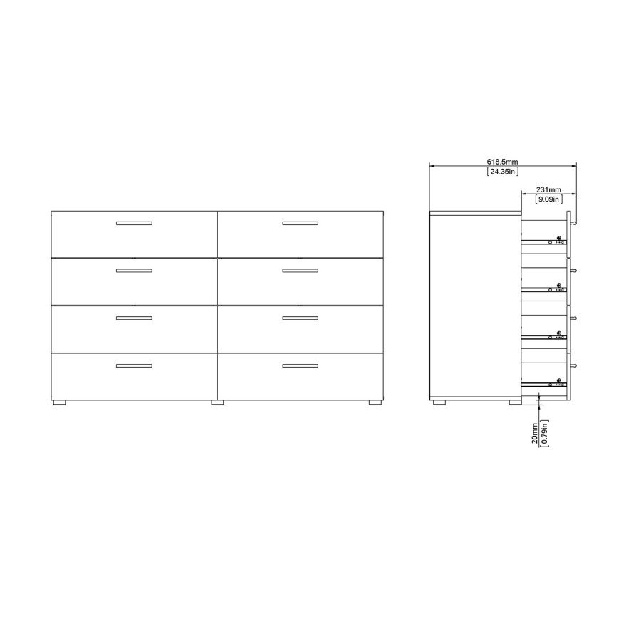 TVILUM Pepe Kommode - Schwarz matt in Eichenstruktur, mit 8 Schubladen