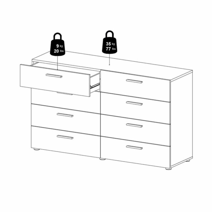 TVILUM Pepe Doppelkommode mit 8 Schubladen - schwarze Folie und Kunststoff