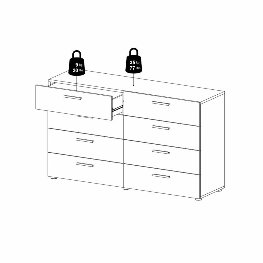 TVILUM Pepe Doppelkommode mit 8 Schubladen - Trüffelfolie und Kunststoff