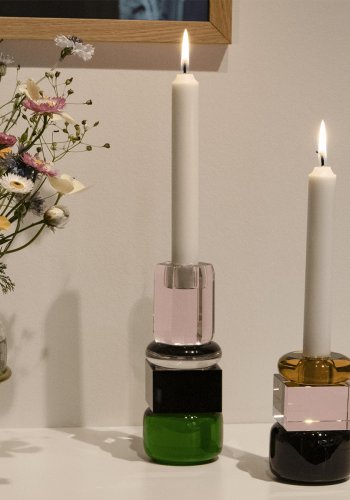 HOUSE OF SANDER Jasmin lysestake - grnt/svart/klart/rosa krystallglass