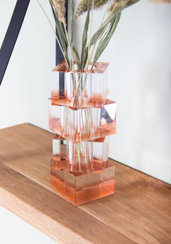 HOUSE OF SANDER Flora vase - klart og ferskenfarget glass (7x7)