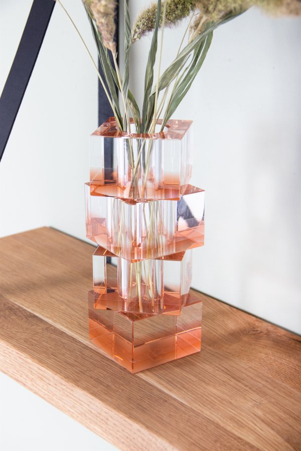 HOUSE OF SANDER Flora vase - klart og ferskenfarget glass (7x7)