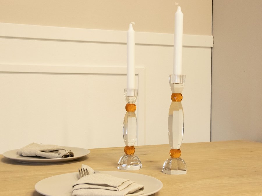 HOUSE OF SANDER Anemone lysestake - rav og klart glass (H:22)