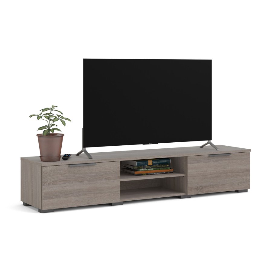 TVILUM Match TV-Tisch, mit 1 Regal und 2 Schubladen – Trüffelfolie (172,7 x 39,9)