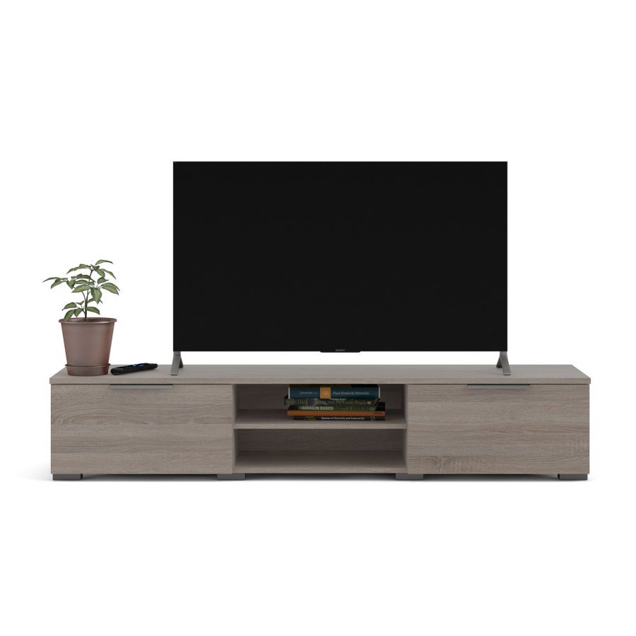 TVILUM Match TV-Tisch, mit 1 Regal und 2 Schubladen – Trüffelfolie (172,7 x 39,9)