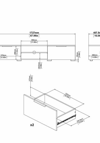 TVILUM Match TV-Tisch, mit 1 Regal und 2 Schubladen – schwarze Folie und Kunststoff (172,7 x 39,9)