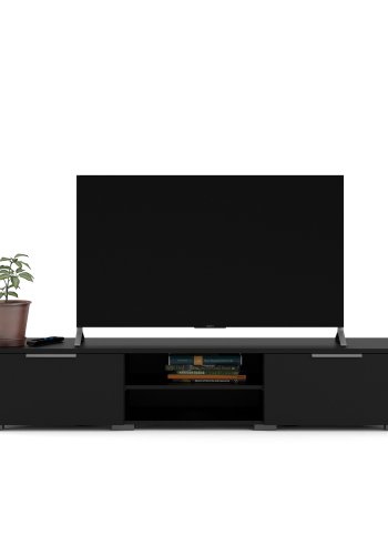 TVILUM Match TV-Tisch, mit 1 Regal und 2 Schubladen – schwarze Folie und Kunststoff (172,7 x 39,9)