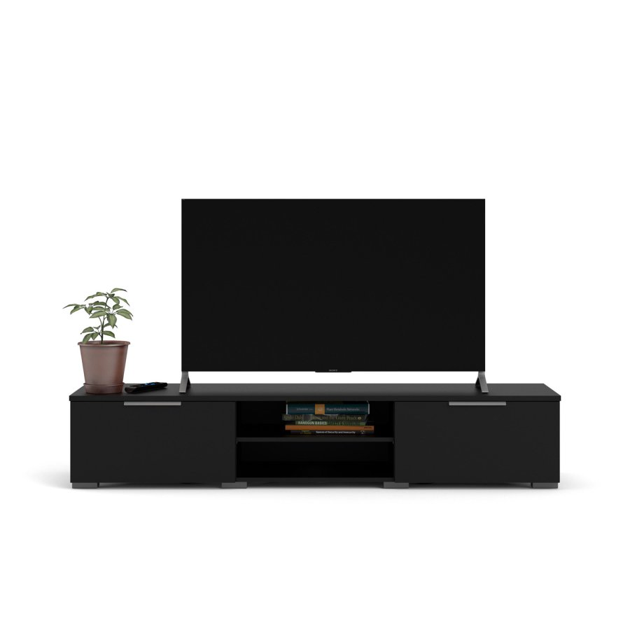 TVILUM Match TV-Tisch, mit 1 Regal und 2 Schubladen – schwarze Folie und Kunststoff (172,7 x 39,9)