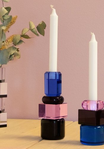 HOUSE OF SANDER Petunia lysestake - rosa/rykfarget/bltt glass (H:11,5)