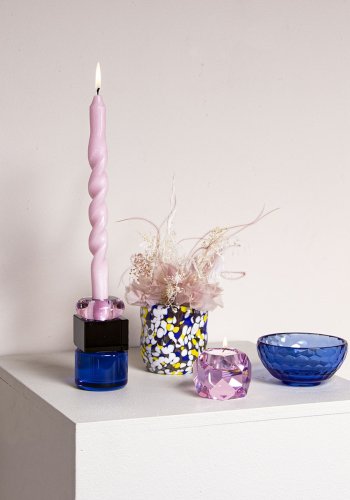 HOUSE OF SANDER Petunia lysestake - rosa/rykfarget/bltt glass (H:11,5)