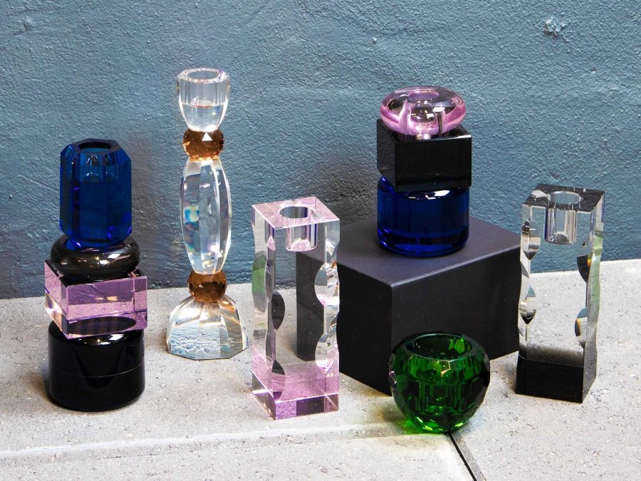 HOUSE OF SANDER Rejnfan lysestake - ravgult og klart krystallglass (H:14,5)