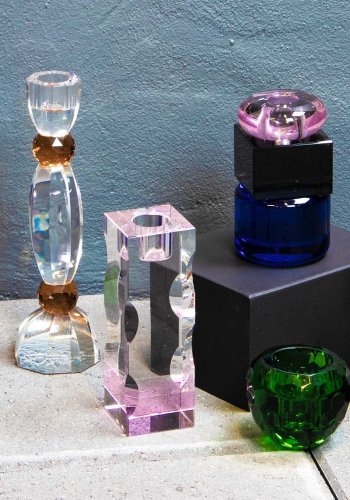 HOUSE OF SANDER Anemone lysestake - rav og klart glass (H:22)