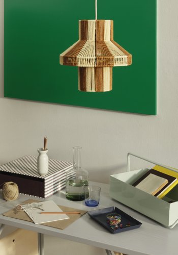 BROSTE COPENHAGEN Diana Lampenschirm – Karamellbraun und Serenity Hellblau Jute