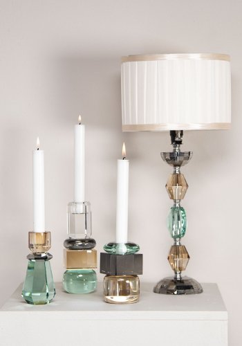 HOUSE OF SANDER Ballota lysestake - mint/rykfarget/champagne krystallglass (H:11)