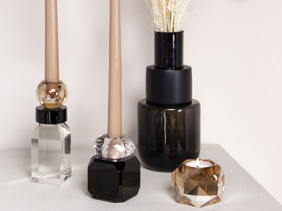 HOUSE OF SANDER Daisy lysestake - svart og klart glass