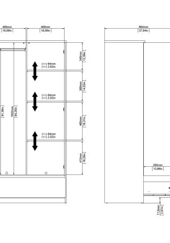 TVILUM Naia Kleiderschrank - weißes Hochglanzholz, mit 2 Türen und 1 Schublade