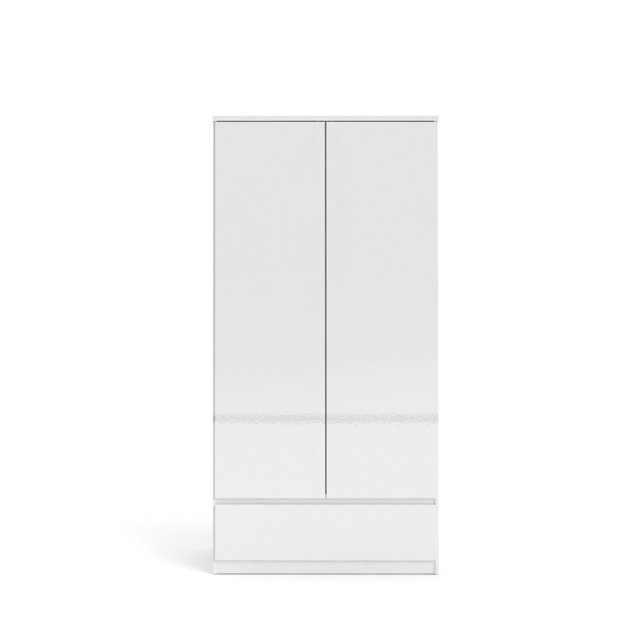 TVILUM Naia Kleiderschrank - weißes Hochglanzholz, mit 2 Türen und 1 Schublade