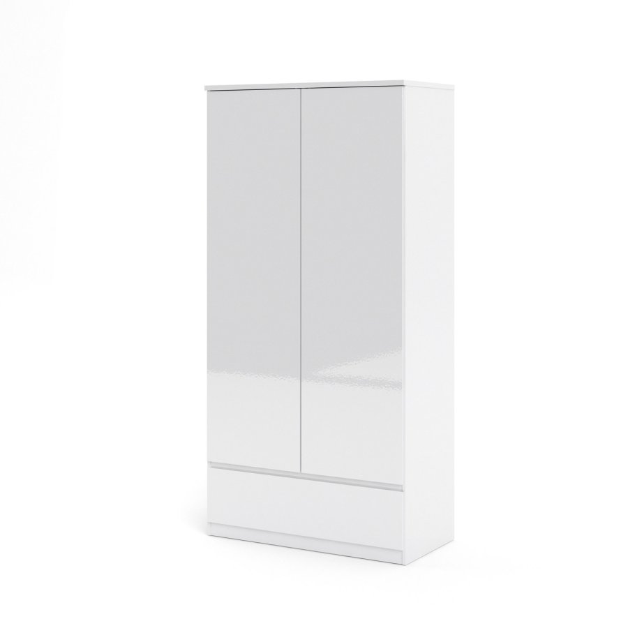 TVILUM Naia Kleiderschrank - weißes Hochglanzholz, mit 2 Türen und 1 Schublade