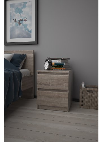 TVILUM Naia Nachttisch - Trüffel Naturholz, mit 2 Schubladen