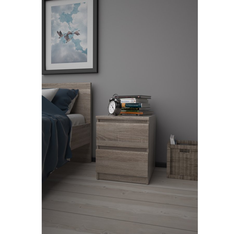 TVILUM Naia Nachttisch - Trüffel Naturholz, mit 2 Schubladen