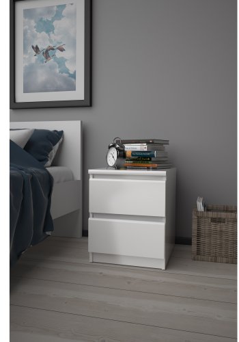 TVILUM Naia Nachttisch, mit 2 Schubladen - weiße Spanplatte und Kunststoff (40,4x50)