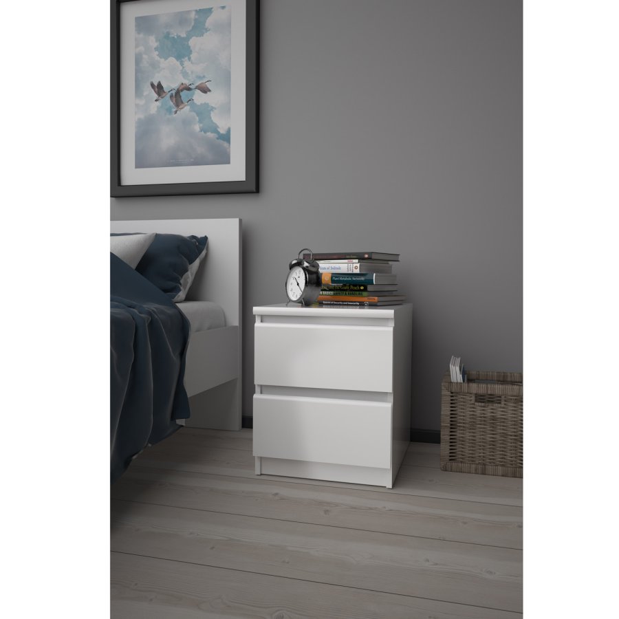 TVILUM Naia Nachttisch, mit 2 Schubladen - weiße Spanplatte und Kunststoff (40,4x50)