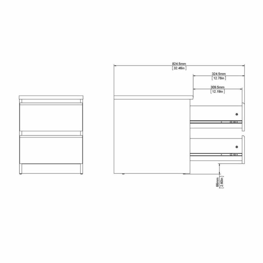 TVILUM Naia Nachttisch, mit 2 Schubladen - weiße Spanplatte und Kunststoff (40,4x50)