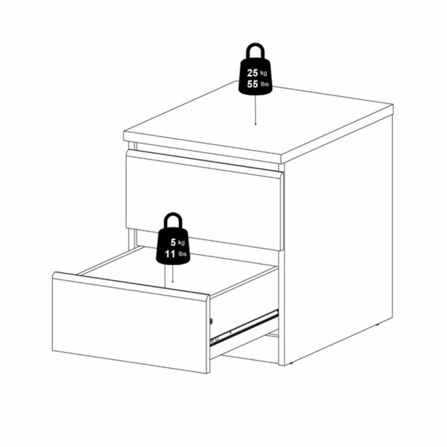 TVILUM Naia Nachttisch, mit 2 Schubladen - weiße Spanplatte und Kunststoff (40,4x50)