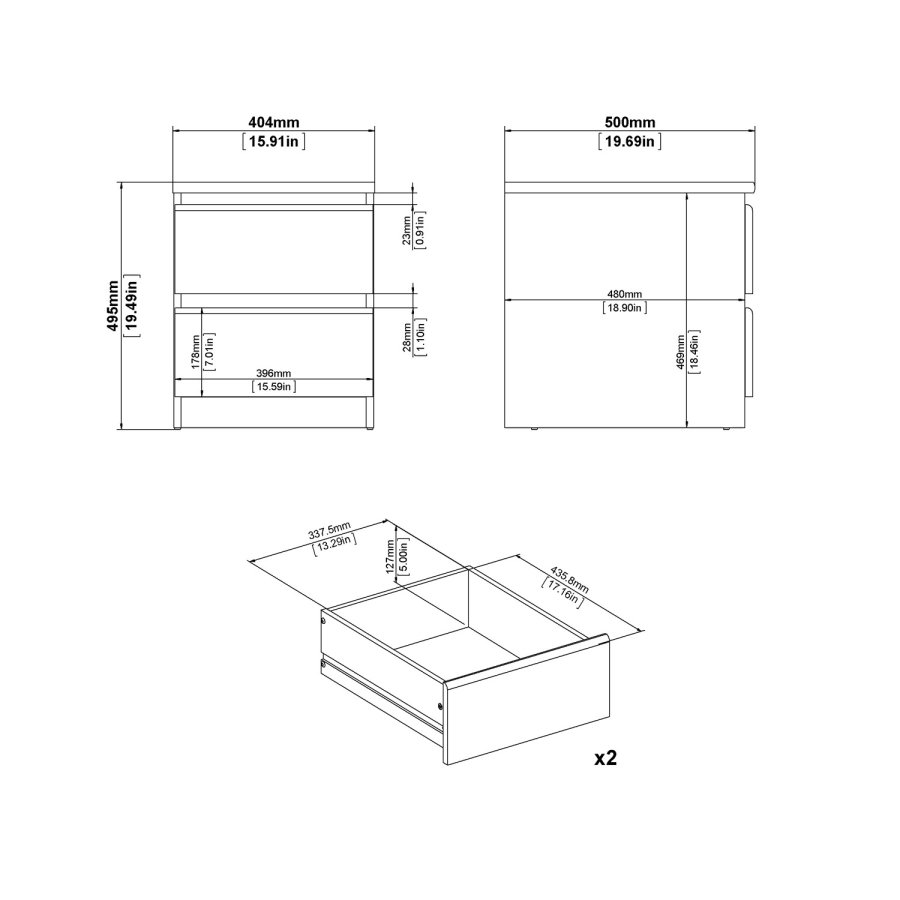 TVILUM Naia Nachttisch - Esche schwarz, mit 2 Schubladen 