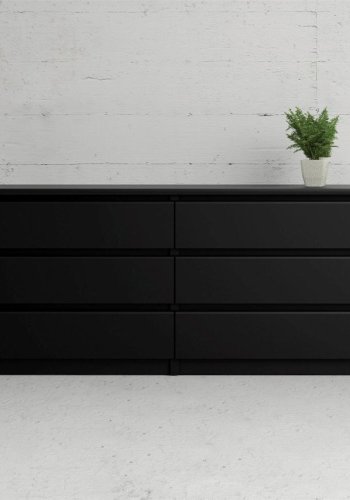 TVILUM Naia dobbelt kommode, m. 6 skuffer - sort folie og plastik