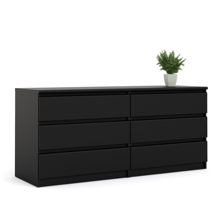 TVILUM Naia dobbelt kommode, m. 6 skuffer - sort folie og plastik