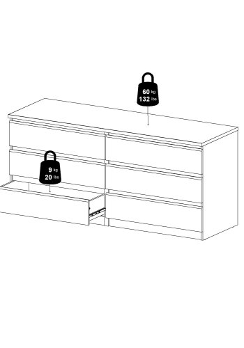 TVILUM Naia Kommode - Esche weiß, mit 6 Schubladen 