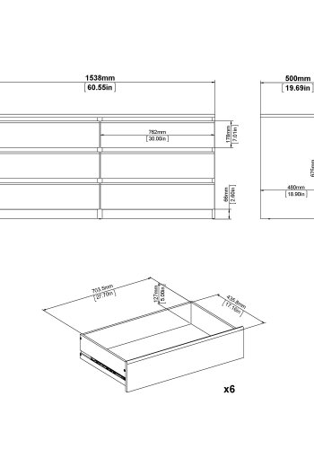TVILUM Naia Kommode - Esche weiß, mit 6 Schubladen 