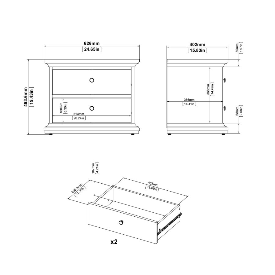 
TVILUM Paris sengebord - hvid træ, m. 2 skuffer
