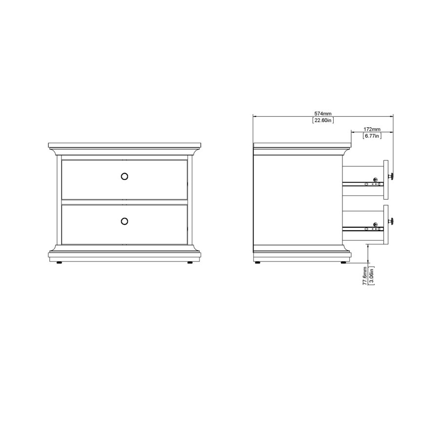 
TVILUM Paris sengebord - hvid træ, m. 2 skuffer
