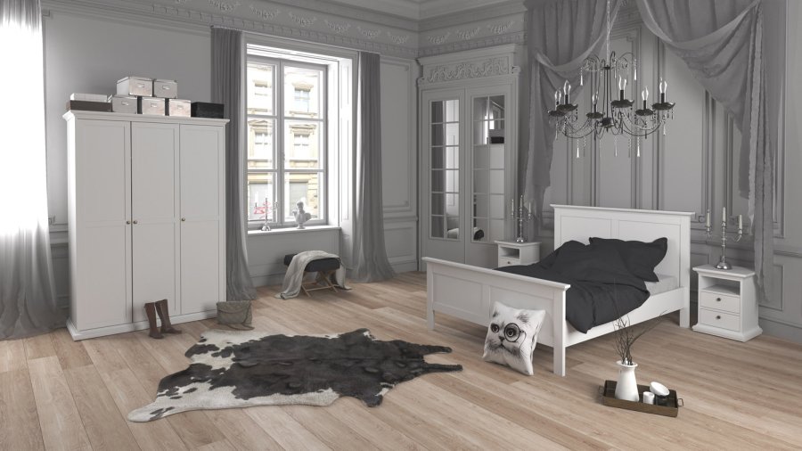 TVILUM Paris Kleiderschrank 3 Türen + Kleiderstange - weiß