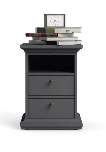 TVILUM Paris Nachttisch - graues Holz, mit 2 Schubladen und 1 Fach