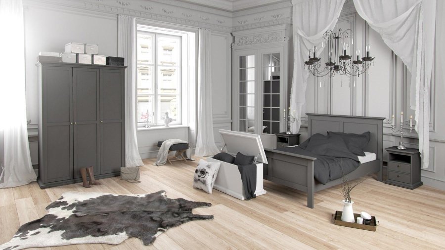 TVILUM Paris Nachttisch - graues Holz, mit 2 Schubladen und 1 Fach