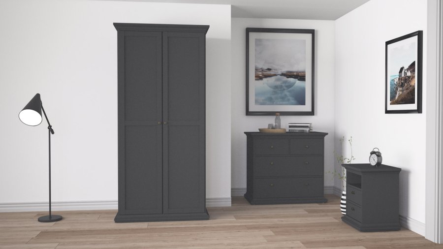 TVILUM Paris garderobe - matt grtt tre, m. 2 drer 