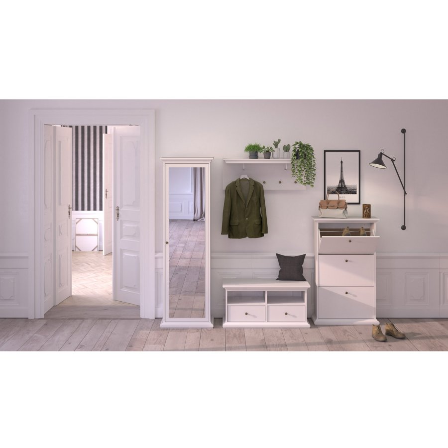 
TVILUM Paris skoskab - hvidt træ, med 3 skuffer
