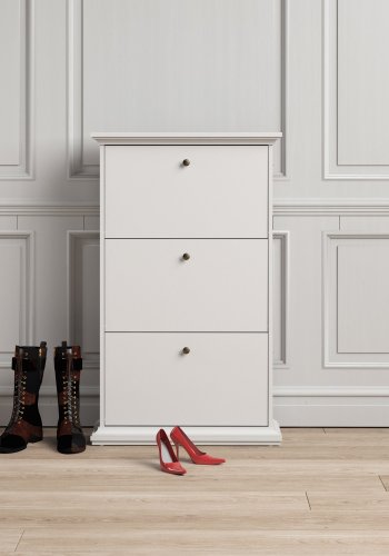 
TVILUM Paris skoskab - hvidt træ, med 3 skuffer
