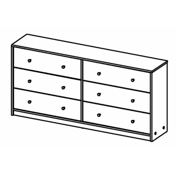 May dobbelt kommode, m. 6 skuffer - hvid folie og plastik