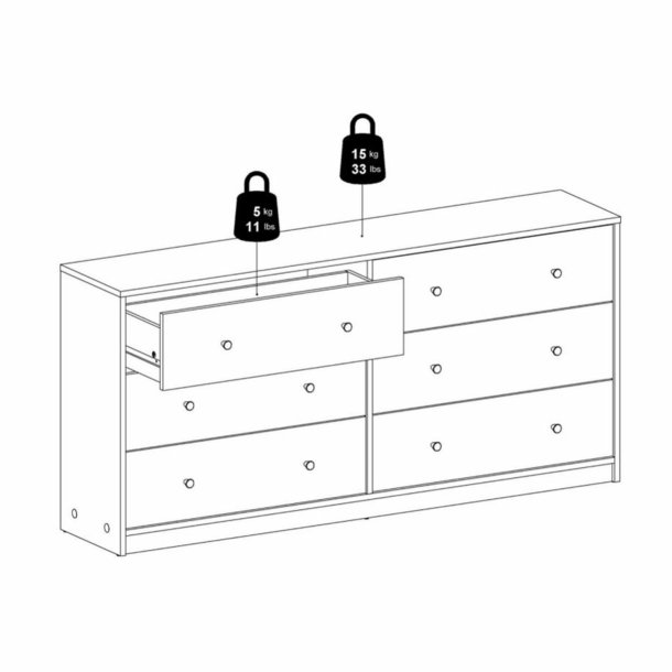 May dobbelt kommode, m. 6 skuffer - hvid folie og plastik