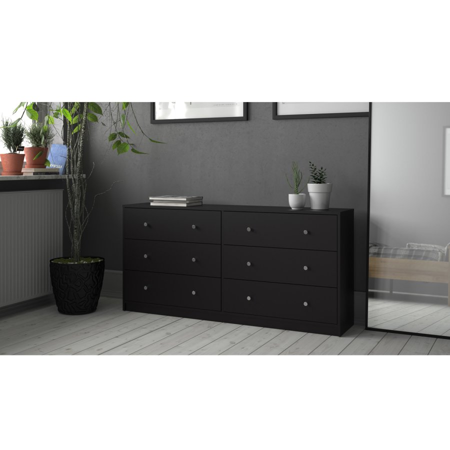 TVILUM May Doppelkommode mit 6 Schubladen - schwarze Folie und Kunststoff