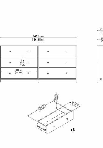 TVILUM May Doppelkommode mit 6 Schubladen - schwarze Folie und Kunststoff