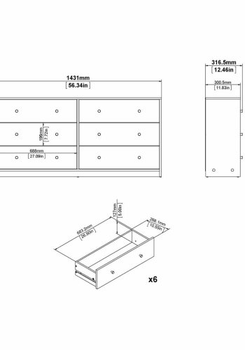TVILUM May Doppelkommode mit 6 Schubladen - Naturfolie und Kunststoff